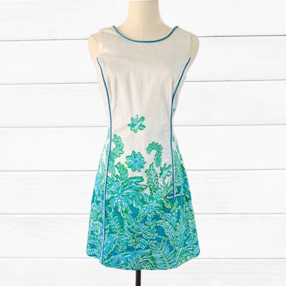 Lilly Pulitzer Carlow Shift Mini Dress Size 6 Resort White Palm Party Blue - Picture 2 of 12